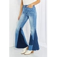 thumbnail image 4 of Women's Color Block Flare Jeans Medium Wash, 4 of 5