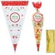 thumbnail image 1 of 100 bolsas navideñas tipo cono, diseño de muñeco de nieve, árbol de Navidad, dulces, bolsas triangulares de plástico con 100 bridas doradas., 1 of 6
