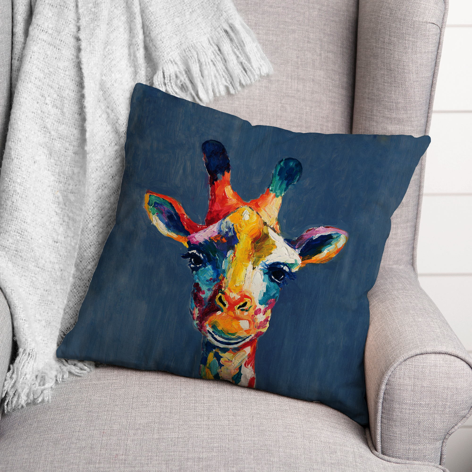 Creative Products Colorful Giraffe on Blue 18x18 Indoor / Outdoor Pillow