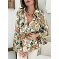 thumbnail image 3 of HOTAPEI Womens Shirts Casual Boho Abstract Print Lantern Long Sleeve Shirts Satin V Neck Blouses Tops, 3 of 5