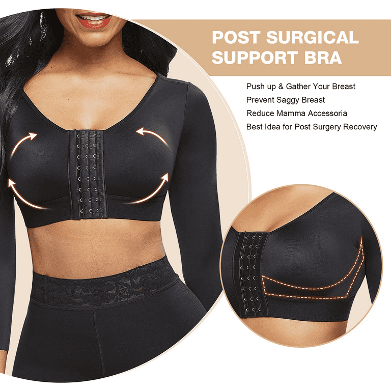 AQUTA Women’s Shapewear 3/4 Sleeve Arm Shaper Front Closure Compression Bra  Post Surgery Posture Corrector Tank Top