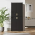 thumbnail image 3 of Cozy Castle Kitchen Pantry Storage Cabinet 71" Tall 4 Doors Wood Freestanding Cupboard with 2 Adjustable Shelves for Dining Room Living Room, Laundry, Bathroom, Oak, 3 of 14