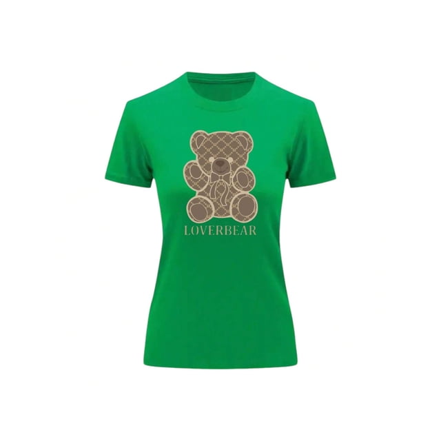 Playera Blusa Con Impresion De Oso LoverBear Con Fondo De Dinero Ropa De Mujer Juvenil Color Verde Talla Grande Marca Emil SaEs
