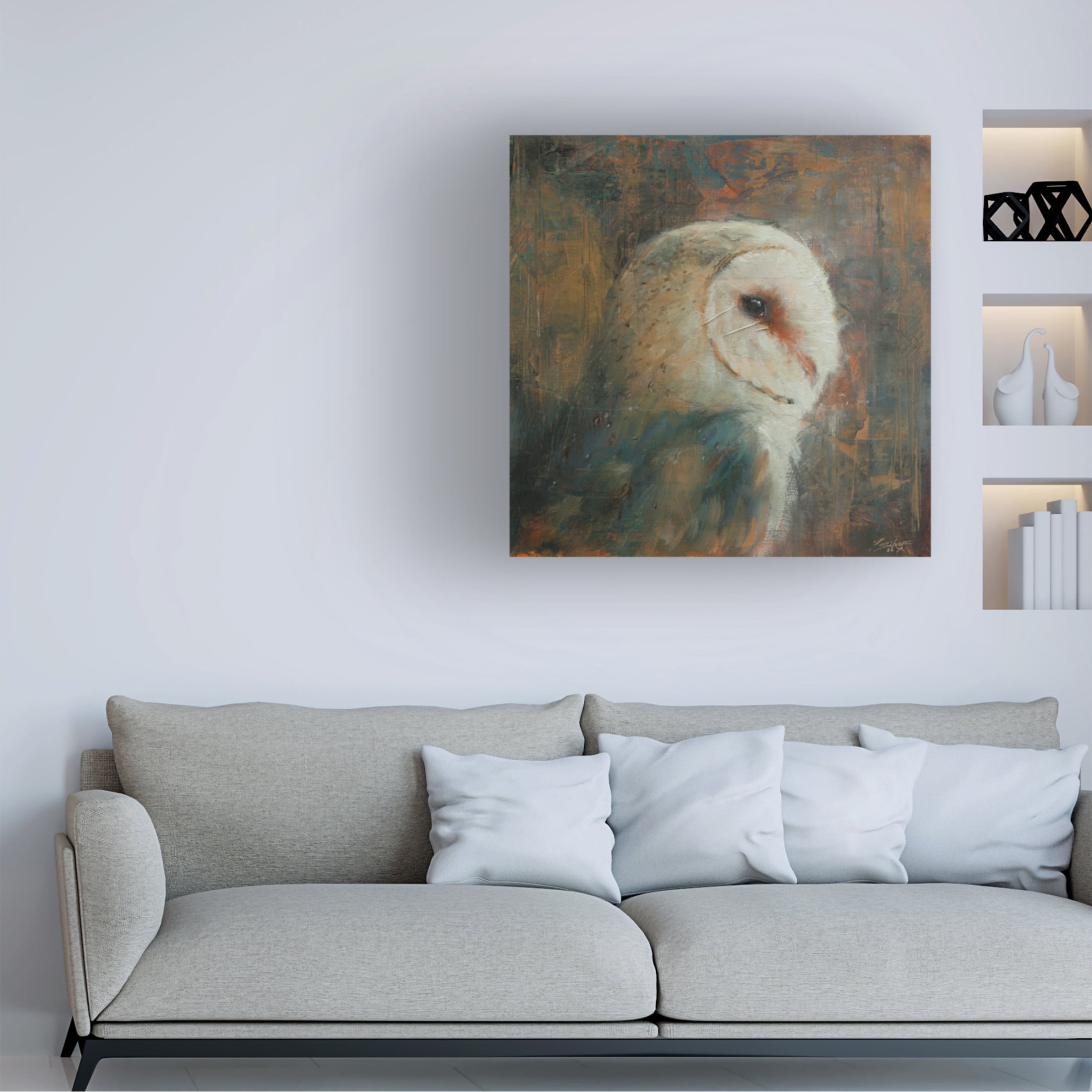 Canvas Wall Art - John Silver 'Barn Owl 1' Wall Art for Living Room, Bedroom, or Office Décor by Trademark Fine Art - 14 x 14 Inches