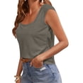 thumbnail image 3 of Summer Short Sleeve Solid Color Women Square Neckline Casual Tee Tank Shirt, 3 of 4