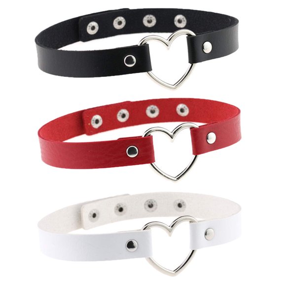 ddioayh 3 Pcs Heart Shape Circle Choker Necklace for Women,Adjustable PU Leather Collar Punk Leash Chain,Goth Accessories for Cosplay Concert Party,Clavicle Chain