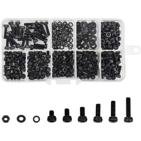 

300 Pcs M3 Carbon Steel Alloy Hex Socket Head Cap Screws With M3 Nuts Hex Bolts Socket Washers Black Assorted Size 4/5/6/8/10/12Mm