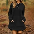 thumbnail image 2 of Pullover Hoodie Dress for Women, Trendy Long Fleece Oversized Sweatshirt, Curved Hem Dresses for Women with Pockets, 2 of 7