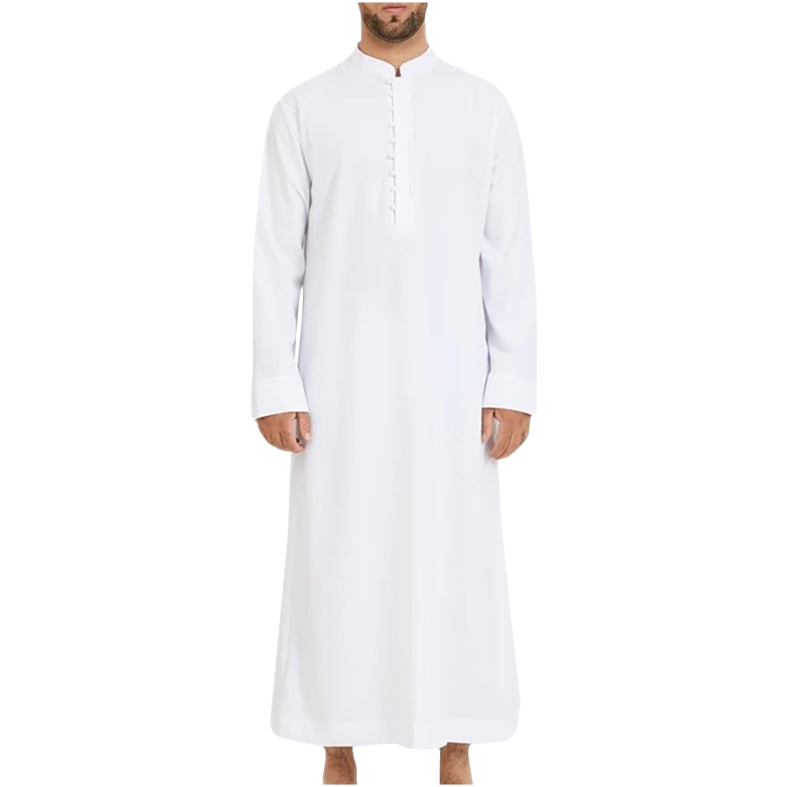 Gspmoly Oversized Tshirts for Men, Men'S Casual Solid Ethnic Style Button Muslim Robe Long Sleeved Standing Neck Going Out Tops Clearance Items