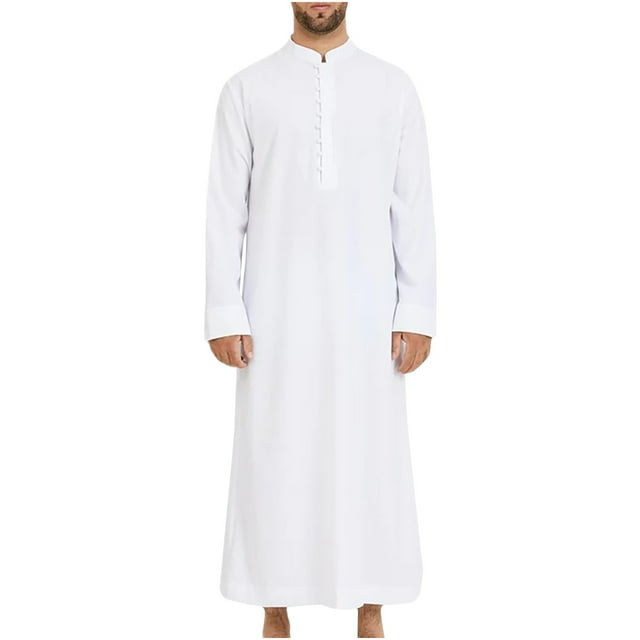 Weiqiqre Robe Musulmane Décontractée Unie à Boutons Manches Longues Col Montant Confortable, Idée Cadeau Parfaite