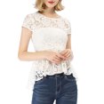 thumbnail image 6 of MODA NOVA Juniors Round Neck Cap Sleeves High Low Hem Lace A Line Peplum Blouse, 6 of 7