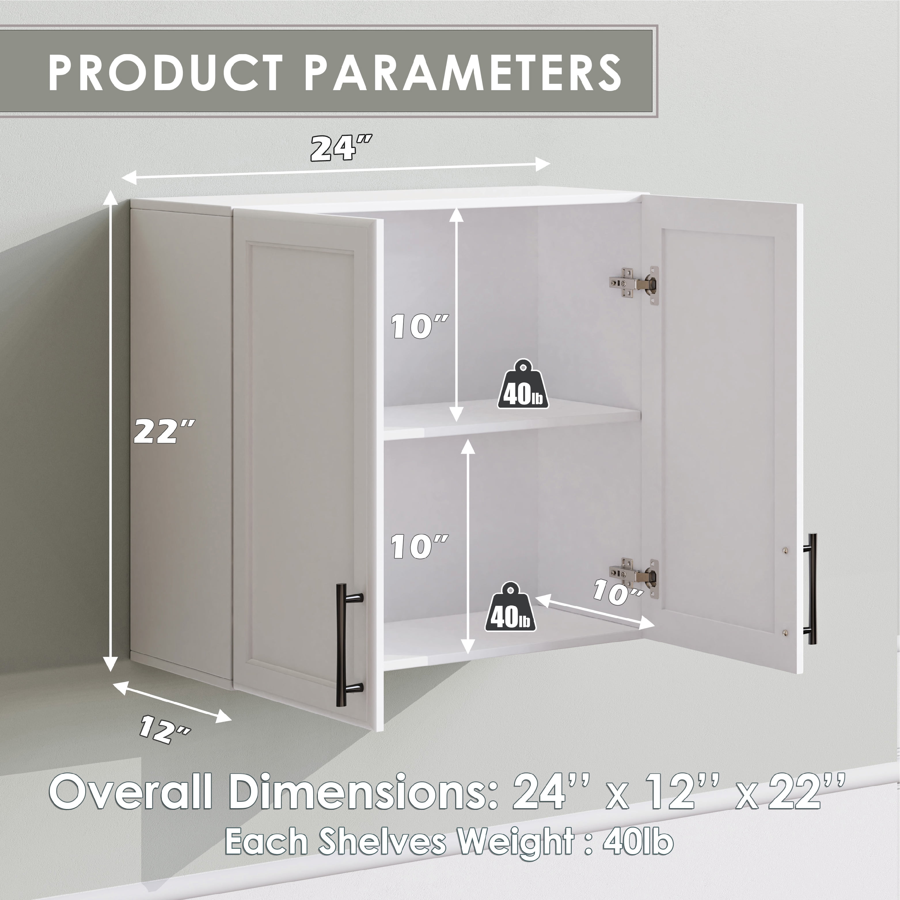 Wall Mounted Laundry Room Cabinets, Wall Cabinet for Bathroom, Kitchen Wall Cabinets with Adjustable Shelf, Shaker Doors Style