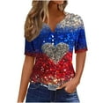 thumbnail image 2 of Red White and Blue Blouse for Women American Flag Shirts for Women Red White and Blue Womens Shirts Memorial Day Shirts Ladies Independence Day Printed Button V-Neck Top Shirt, 2 of 5