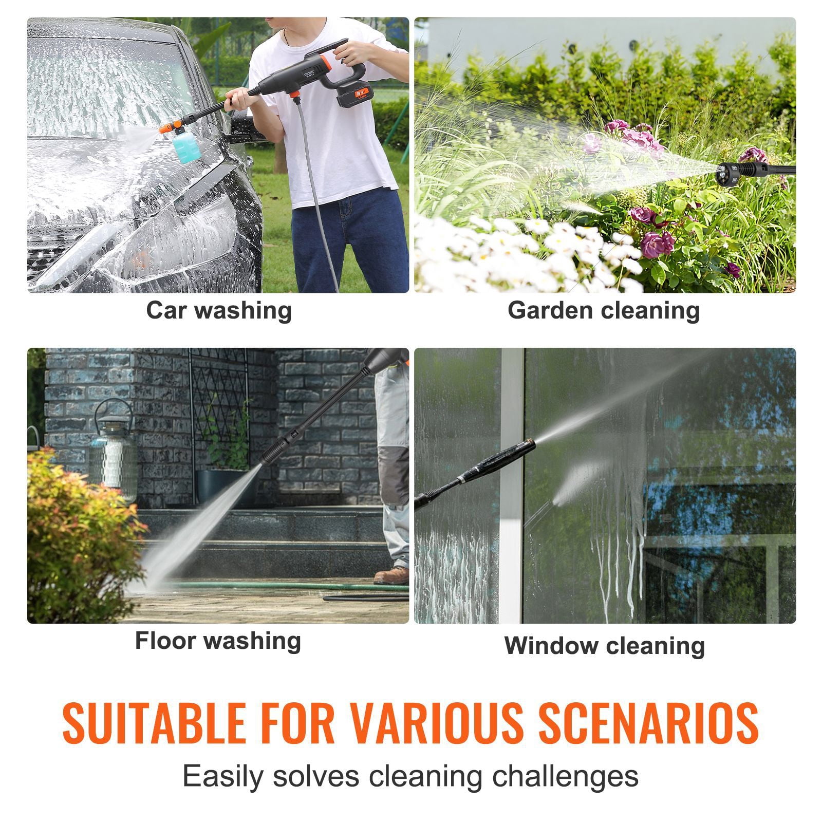 Cordless Pressure Washer, 580-PSI 1.1 GPM Portable Power Cleaner, Handheld High-Pressure Washer Gun with 6-in-1 Nozzle & Foam Pot, Battery Operated for Car Washing