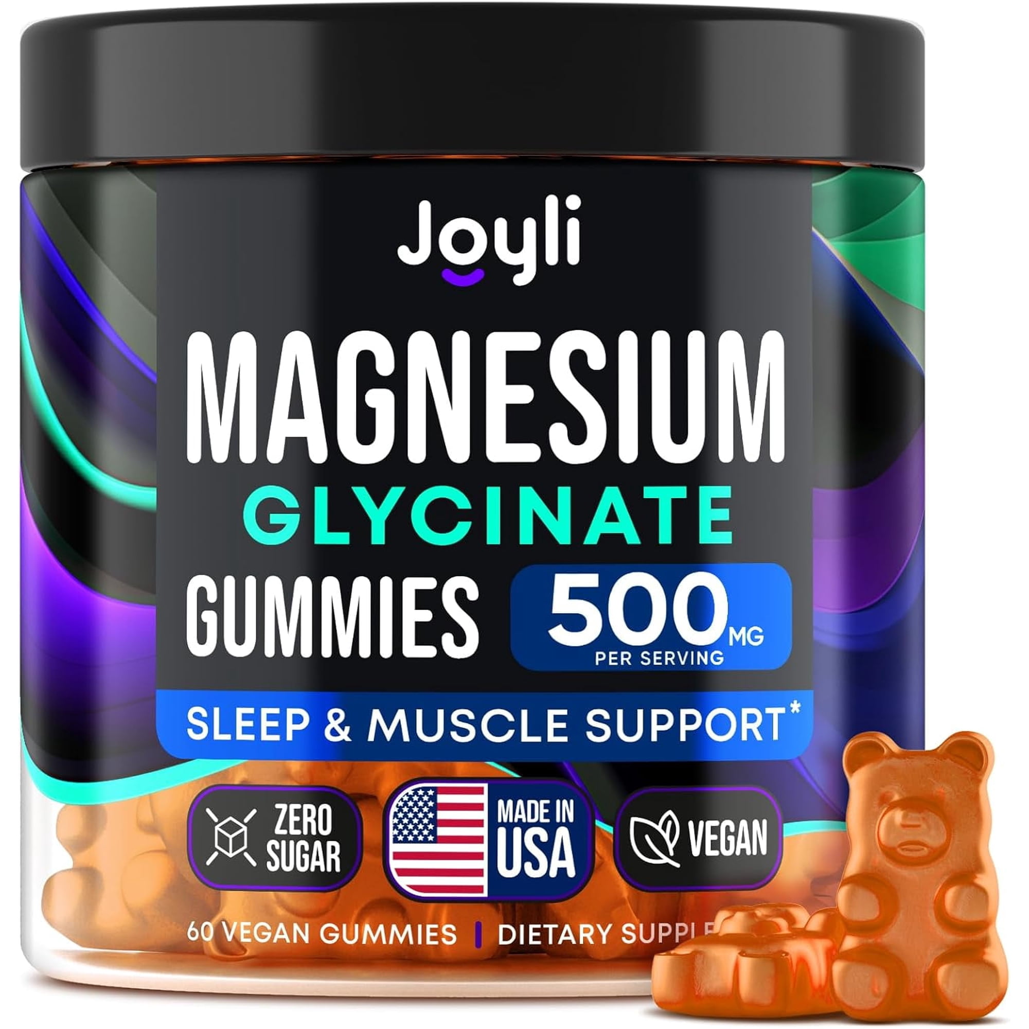 JOYLI Magnesium Glycinate Gummies 500mg Sugar-Free Magnesium Glycinate Supplement, 60 Count