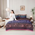 thumbnail image 5 of Homewish Retro Bohemian Flowers 7 Pieces Full Size Bedding Sets,Geometric Stripes Full Size Bed in a Bag,Red,Black Reversible, 5 of 8