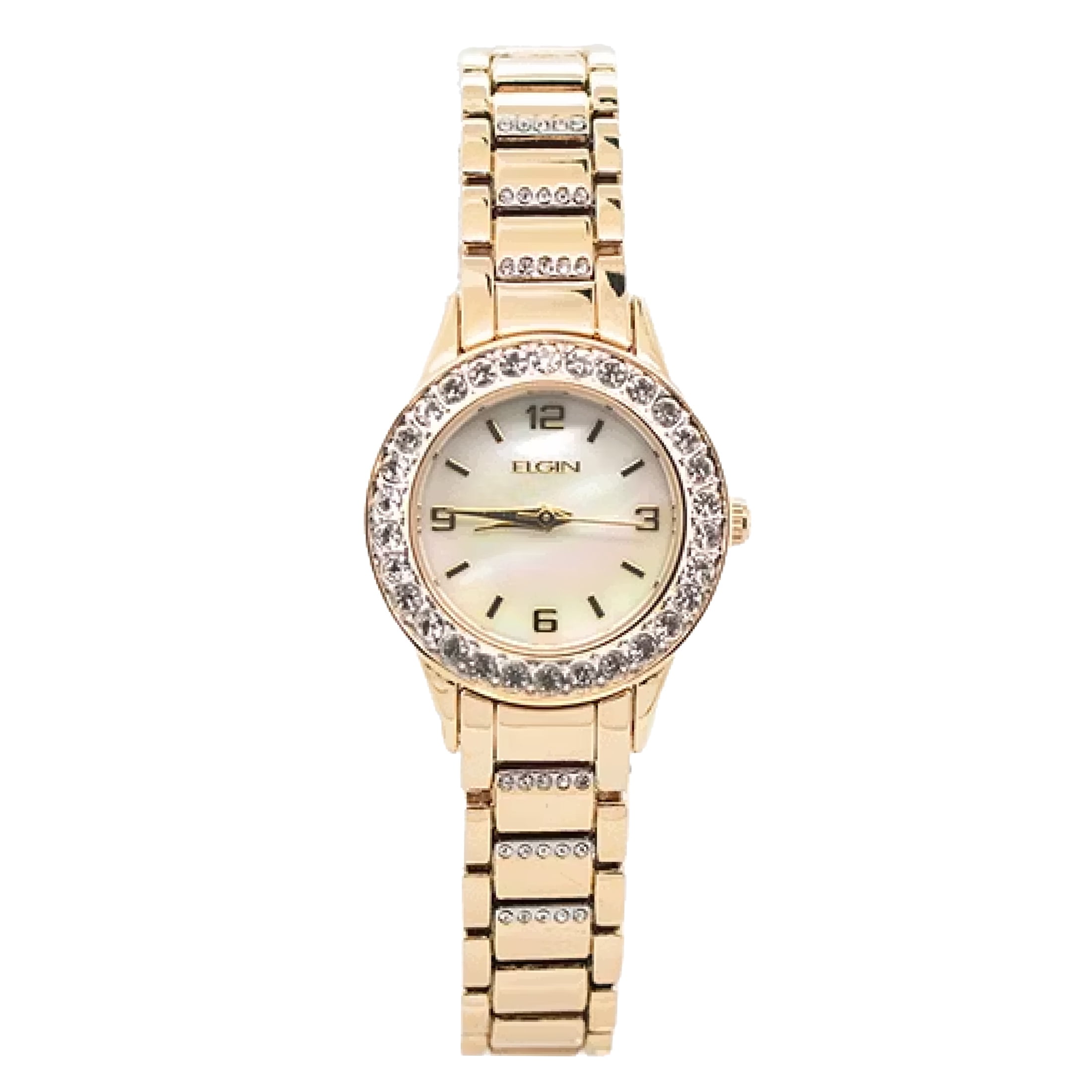 Elgin Gold Analog Watch with Rhinestone Bezel, Women's