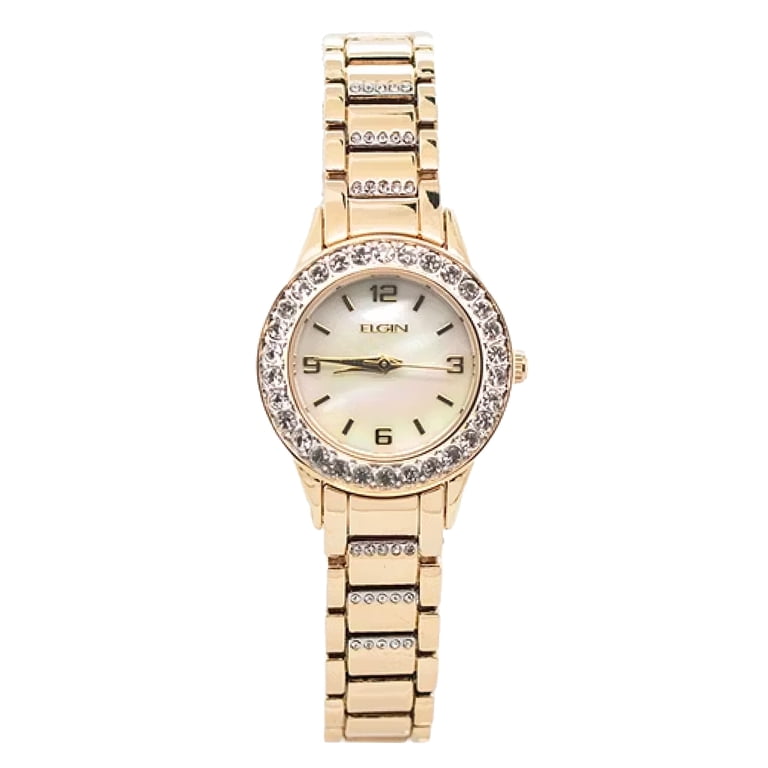 Elgin Gold Analog Watch with Rhinestone Bezel, Women's - Walmart.com