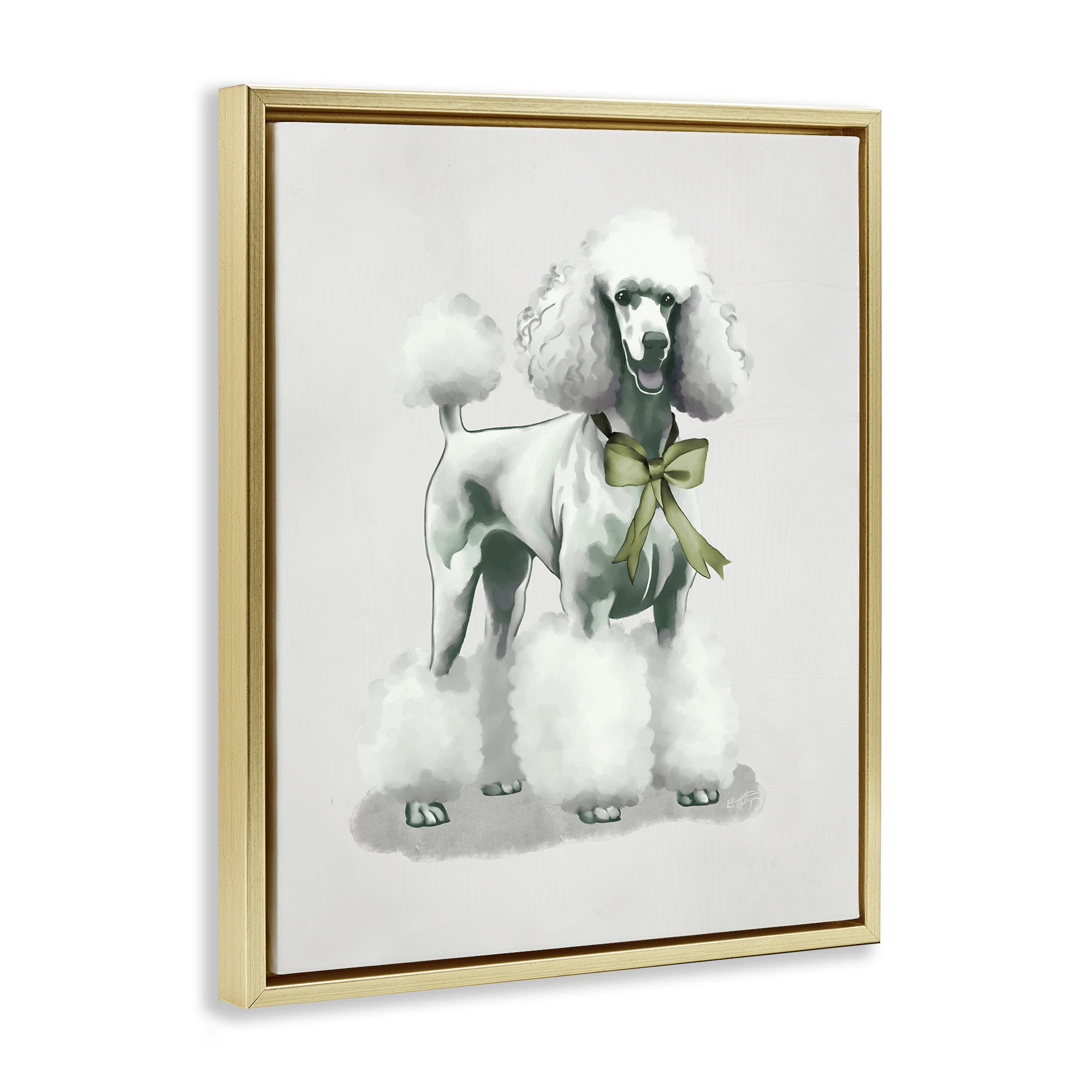 Stupell Industries Graceful Poodle & Ribbon Gold Framed Floater Canvas Wall Art, design by Elizabeth Medley