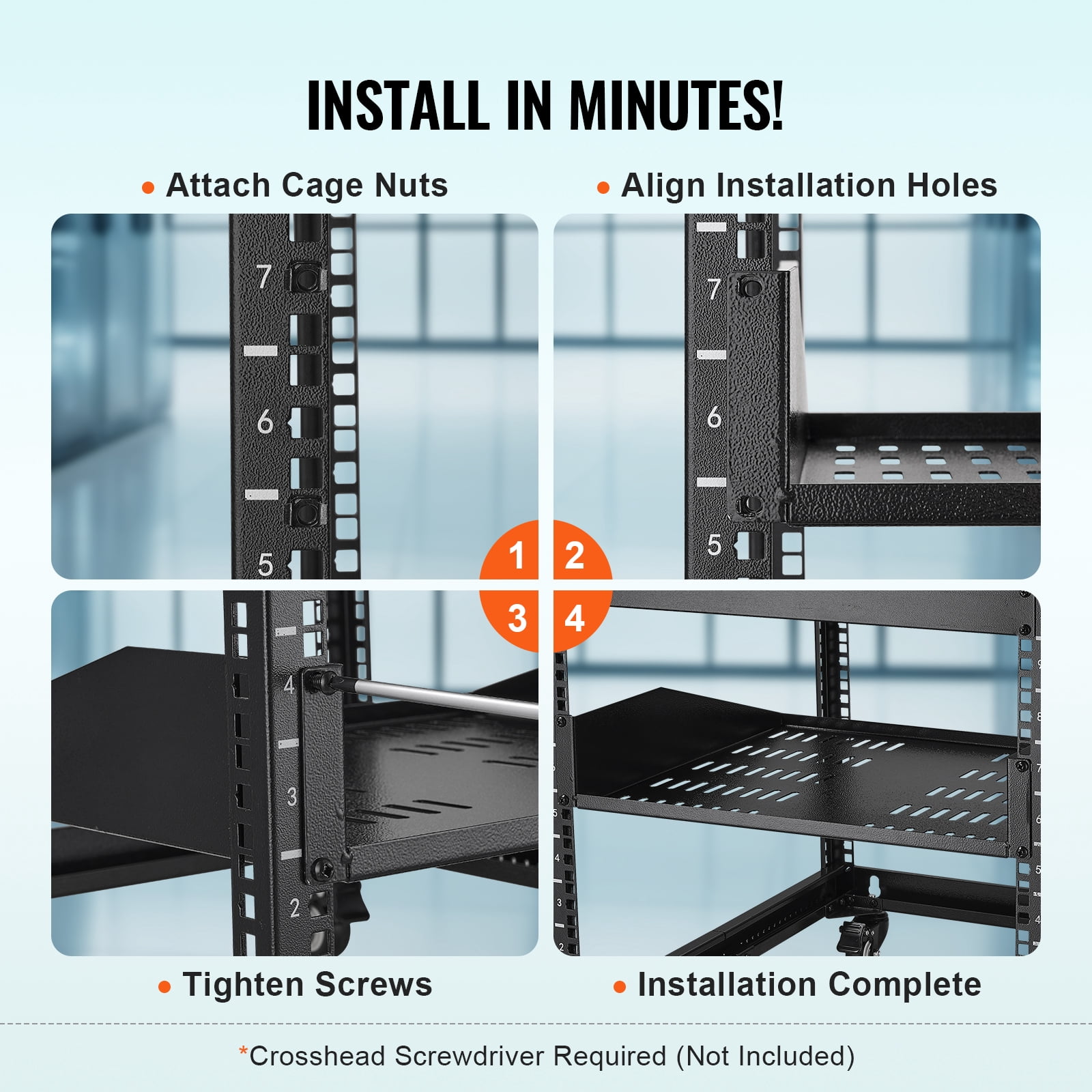 KFFKFF 2U Cantilever Server Shelf, 406mm Deep, Supports up to 22.68kg, Ventilated Design for Enhanced Cooling, Suitable for 19"/482.6mm Data Cabinets