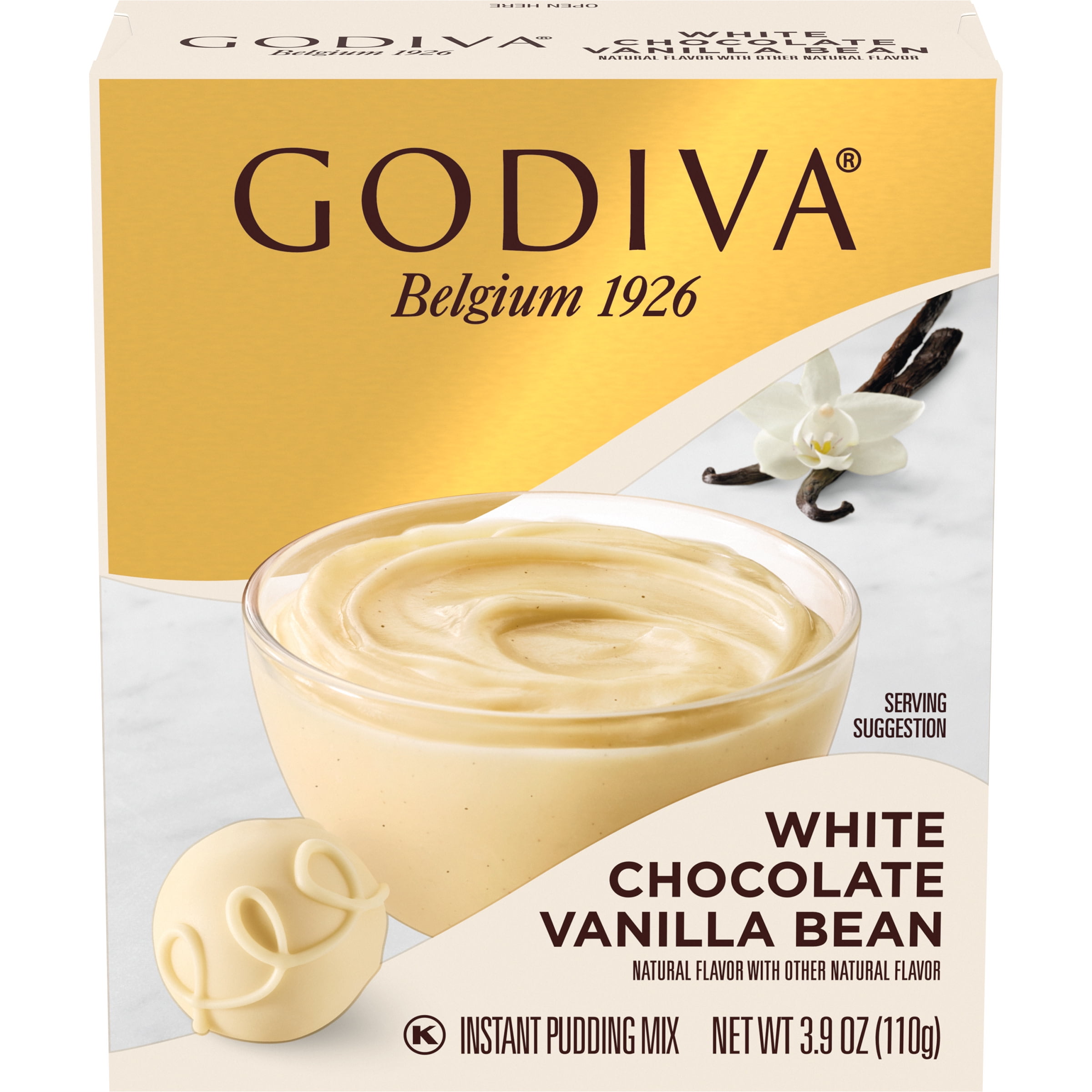 Godiva White Chocolate Vanilla Bean Instant Pudding Mix, 3.9 oz Box