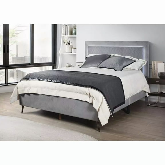 California King LED Platform Bed Frame with Adjustable Headboard, Dark Gray