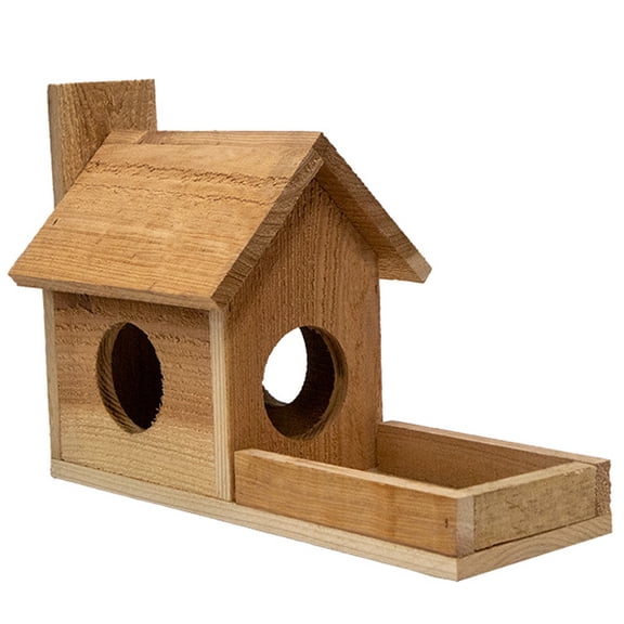 Prime Retreat Cedar Squirrel Feeder for Outdoors, Wooden Platform Squirrel Feeding Station with Back Shelter, Wall or Post Mount, Natural Cedar Squirrel Feeder