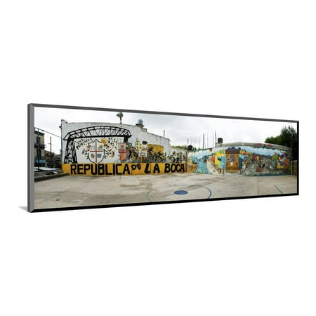 Mural Painted at Basketball Court, La Boca, Buenos Aires, Argentina Wood Mounted Print Wall