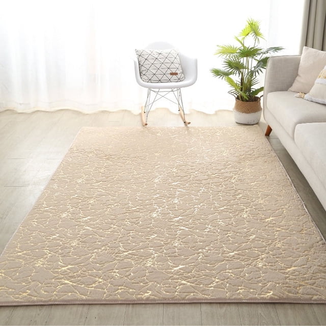 Alfombra de pelo de conejo de imitación simple con patrón de mármol para sala de estar, mesa de café, alfombra gruesa para dormitorio, alfombra absorbente antideslizante con pelo de conejo bronceador