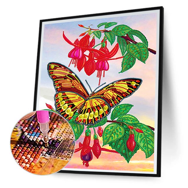 Cuadros Decorativos 5D DIY parcial taladro en forma especial diamante pintura flor mariposa (YXC416) Wdftyju embutido en tela