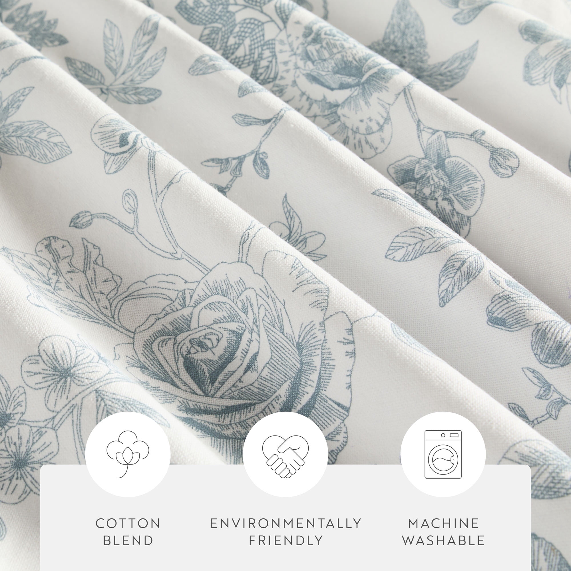 Cotton Blend Floral Print Shower Curtain by Comfort Canopy, 72" x 72", Light Blue Vintage