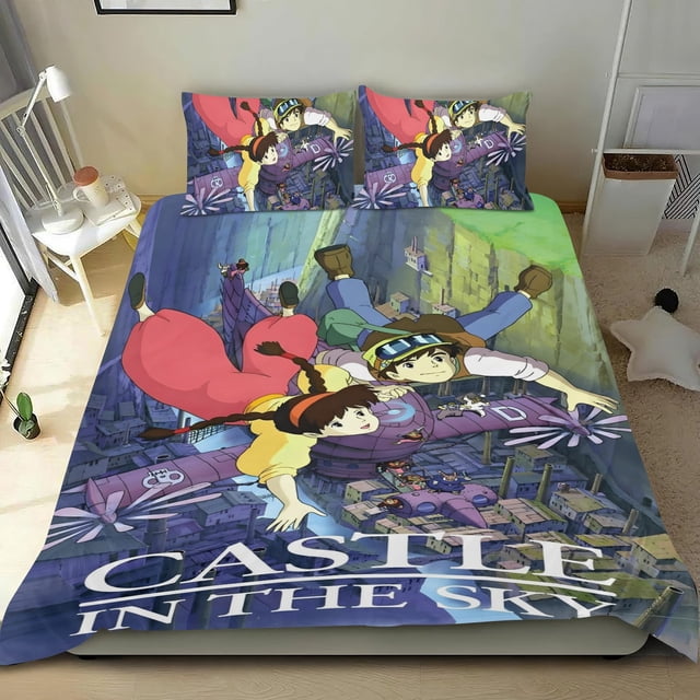 El Castillo en el Cielo Conjunto de sábanas temático, trío de piezas, cómodo y amigable con la piel, diseño único, regalo de decoración para el hogar para familiares, amigos y fans, 90 cm * 190 cm