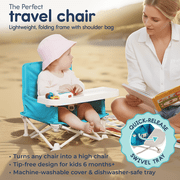 Hiccapop OmniBoost Travel Booster Chair with Tray, Folding Portable Booster Seat for Dining Table, Camping, Beach, Grandma’s, Tip-Free Design, Blue