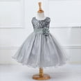 thumbnail image 2 of Girls Sequin Bodice Princess Dress Waist Flower Decor Dress Party Dress Flowy Tulle Skirt Silhouette For Little Girls Birthday Celebration Bridesmaid Wedding Attire Gray 110, 2 of 4
