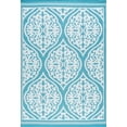 thumbnail image 3 of 4x6 Waterproof, Reversible Plastic Straw Outdoor Rugs for Patios | Also for Camping, RV, Deck, Porch, Balcony, Camp, Patio | Aqua, Damask | Size: 3'9'' x 5'11'', 3 of 7