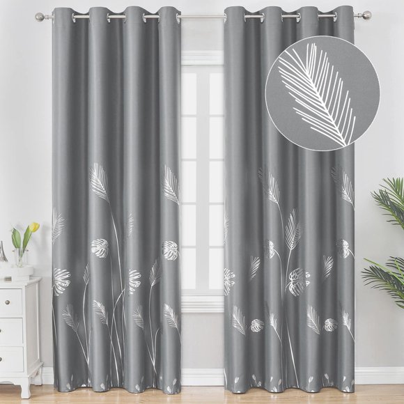 Cortinas opacas Estelar Textiler con forma de palmera plateada, 52 x 213 cm