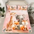 thumbnail image 2 of Homewish Kawaii Giraffe Elephant Twin Sheet Sets, Flower Leaf Plant Twin Fitted Sheet, Pink Art Watercolor Flat Sheet, Microfiber Bedroom Decor, 3 Pieces, 2 of 7