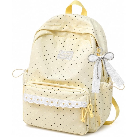Cute Lace Backpack Coquette Aesthetic Polka Dot Backpack, Kawaii School Daypack with Bow Accessories, Large Laptop Bag for Travel Daily Use