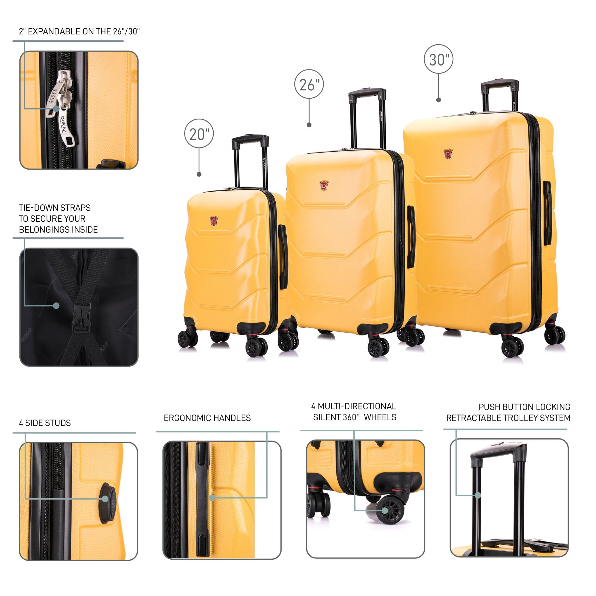 DUKAP Zonix 3-Piece 20"/26"/30" Lightweight Hardside Set Luggage
