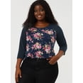 thumbnail image 3 of Camiseinformal con mangas raglán y bloques de color con estampado floral en parte superior de talgrande pamujer Azul marino XXL, 3 of 6