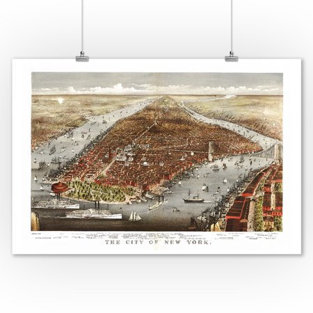 Panoramic Print - New York City, New York - (1876) - Panoramic Map (9x12 Art Print, Wall Decor Travel Poster)