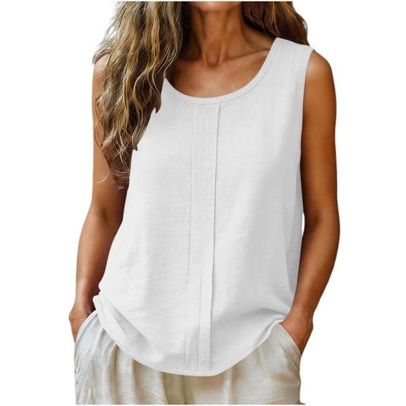 Fewfanhot Tops for Women Trendy Summer Tank Tops Sleeveless Blouse Loose Round Neck Casual Shirts