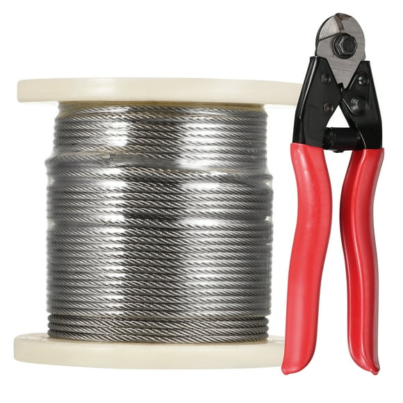Unique Bargains 1/8' T316 Stainless Steel Cable with Cutter, Wire Rope Aircraft Cable for Deck Railing, 147 FT