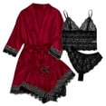 thumbnail image 5 of Blmnix Women's Pajama Sets Sexy Pajama Matching Pajama Sets Silk Pajamas Tops Red Elbow-Length Lace Neckline Wide-Leg Short Womens Pajama Sets Shorts,XL, 5 of 5