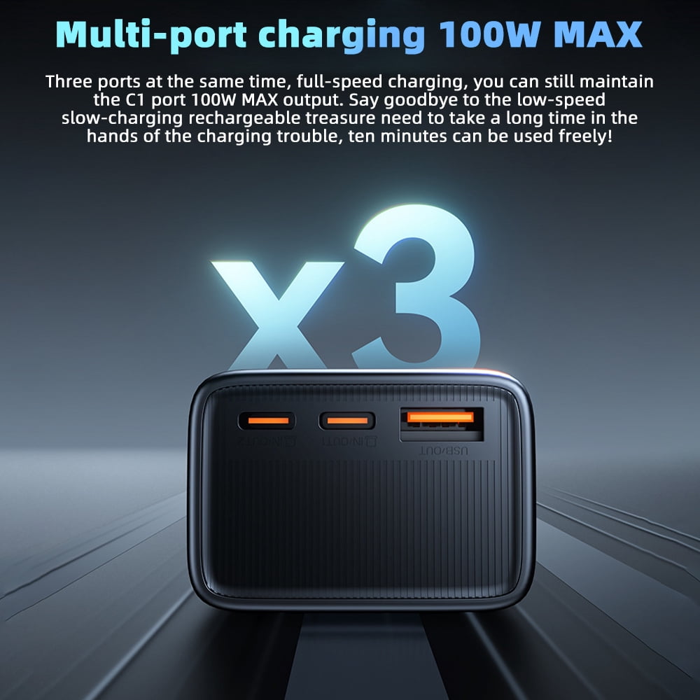 100W 20000mAh Fast Charging Portable Power Bank, High Quality Battery for Laptops, Phones and Gaming Devices, Black