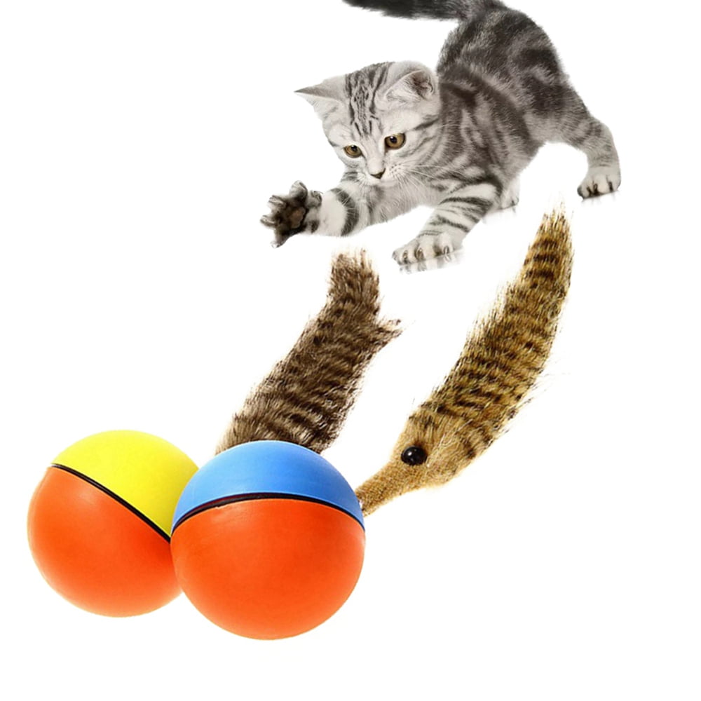 New 2Pcs Funny Alive Dog Cat Kitten Weasel Jumping Moving Rolling Pet Balls Toys 