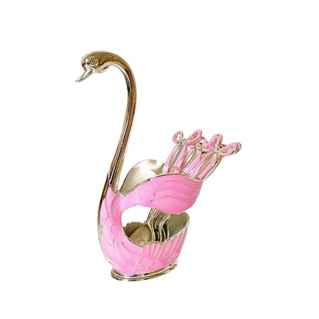 

Amuver Cute Coffee Spoon Set Swan Shape Base Holder with 6 Pcs Bowknot Spoons (Red Purple Black Pink Golden Silver)