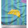 thumbnail image 1 of Soimoi Blue Georgette Viscose Fabric Umbrella & Stripe Fabric Prints By Yard 42 Inch Wide, 1 of 3