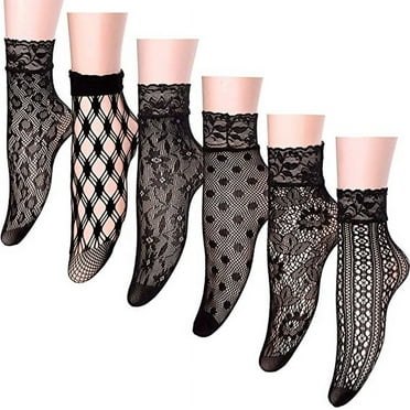 VONTER Women Lace Anklet Socks Ruffle Cup Lace Fishnet Socks Ankle Dress Sheer Socks Hollow Out Mesh Net Tight Stocking