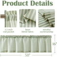 thumbnail image 4 of Valance Curtain Linen Textured Striped Window Curtain for Living Room Light Filtering Ticking Stripe Farmhouse Valance for Kitchen Rod Pocket 1 Panel 16 Inch Sage Green on Linen 1 Panel, 4 of 8